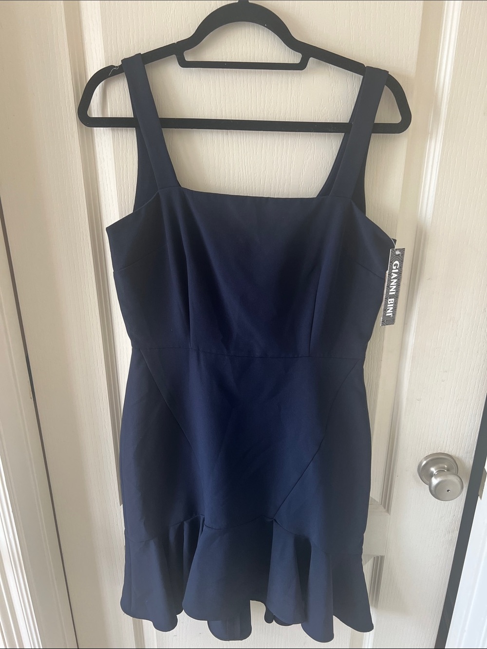 Gianni Bini Navy Square-Neck Ruffle-Hem Mini Dress
